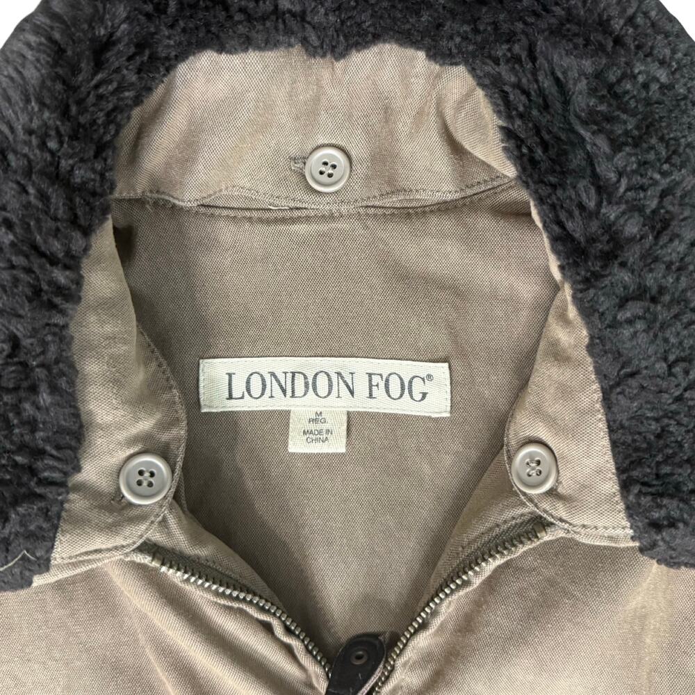 Vintage 90s London Fog Tan Brown Sherpa Collar Chore Coat Jacket size M Unisex - Picture 3 of 13